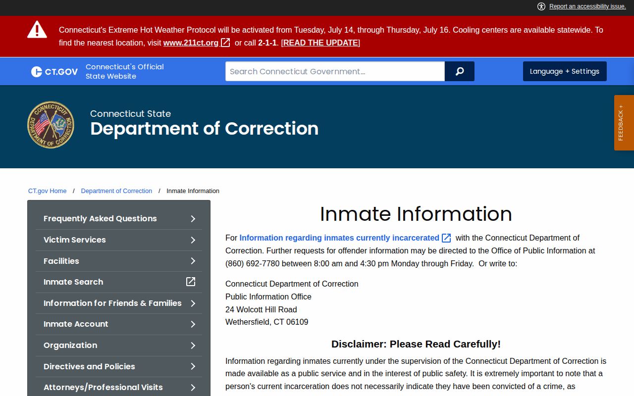 Connecticut DOC statewide release record and inmate information