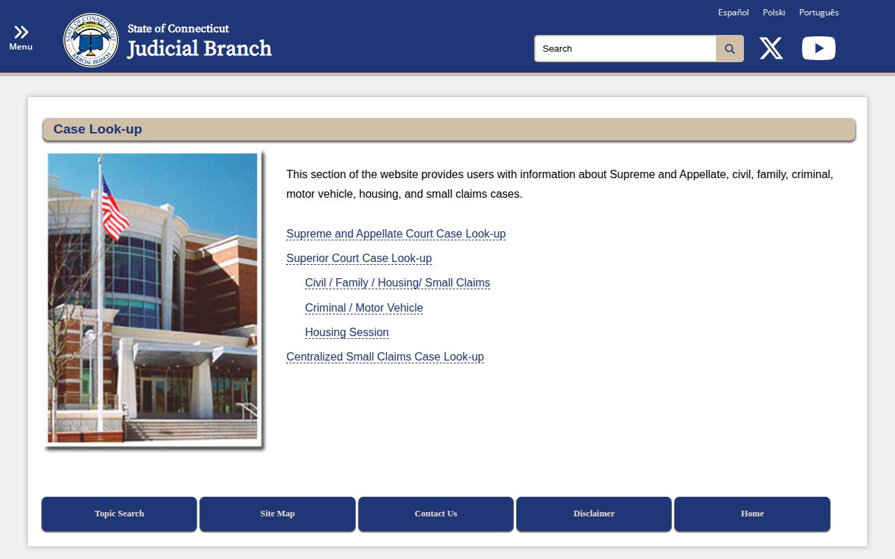 Connecticut Judicial Branch lookup for Milford release records
