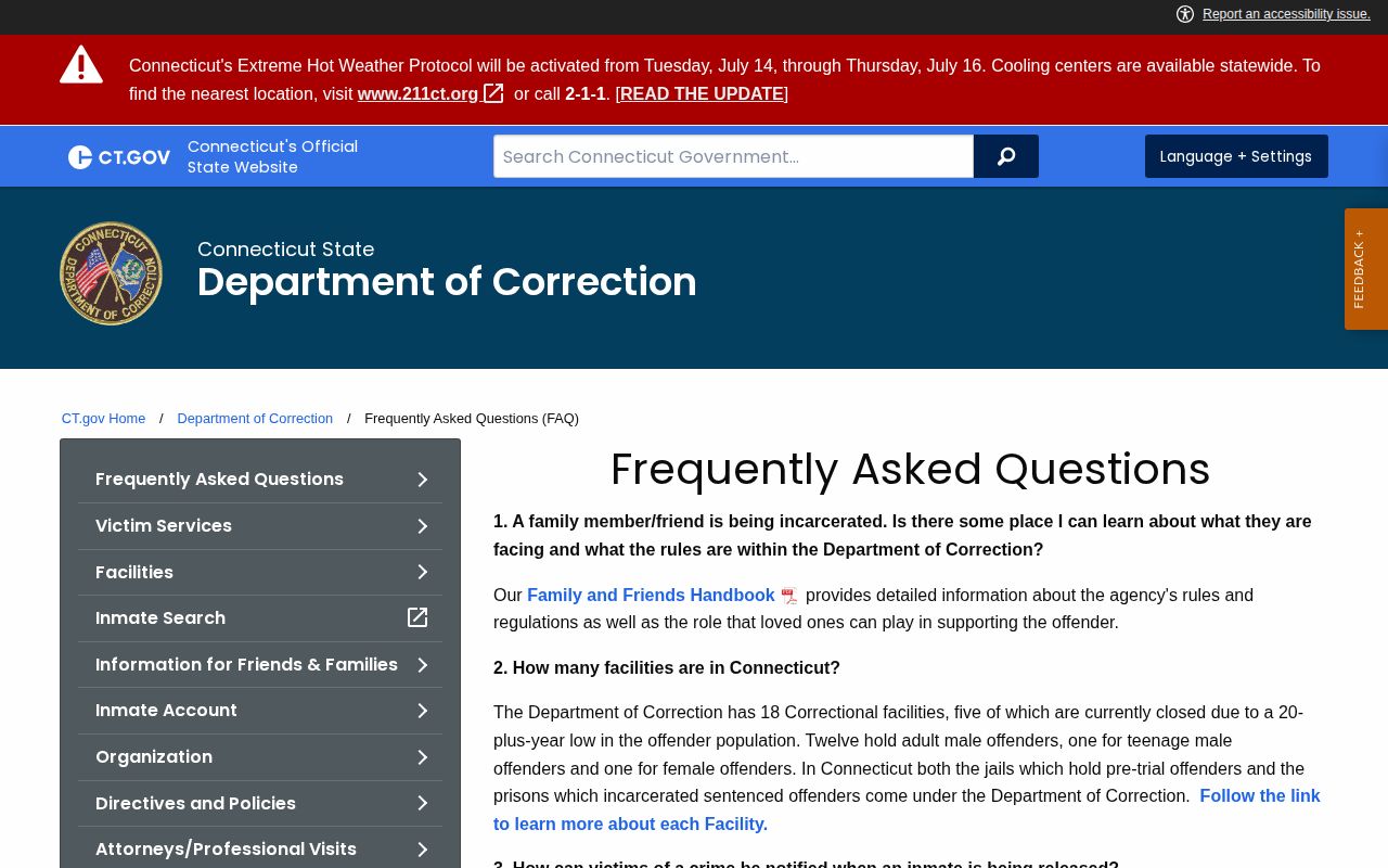 Milford projected release date fields listed by Connecticut DOC