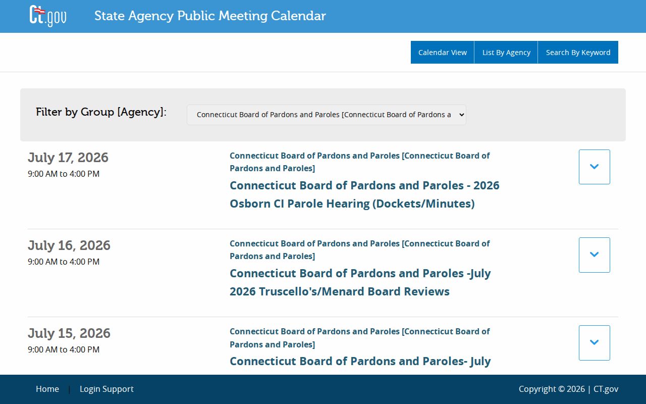 Milford parole release hearing and event calendar in Connecticut